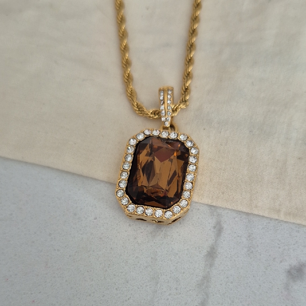 Elegant Gold and Brown Pendant Necklace By Amore